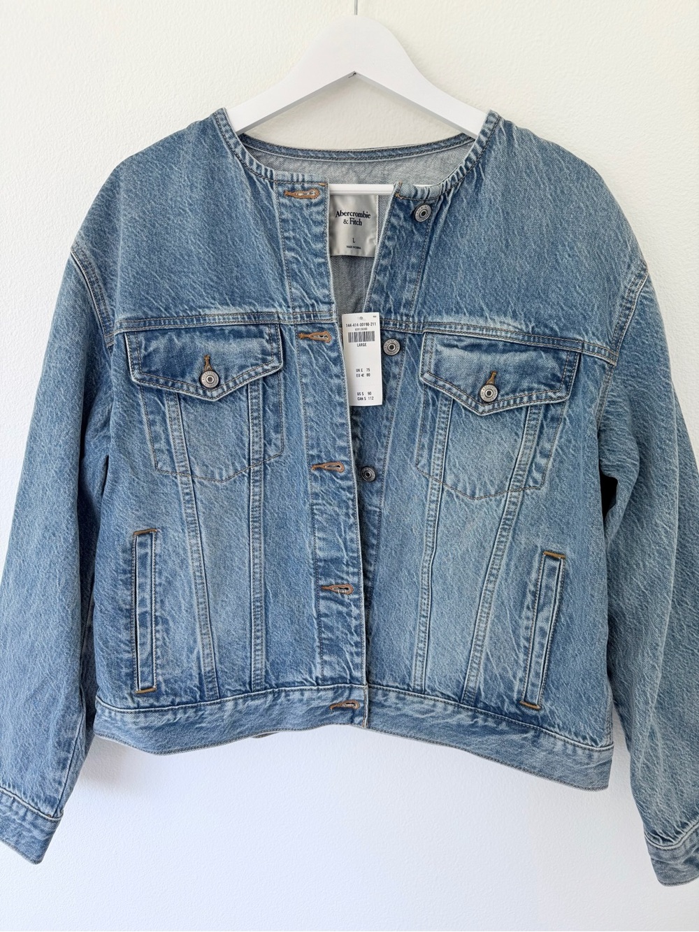 Abercrombie & Fitch Oversize Denim Jacket  Collarless Jean Jacket Size Large NWT - Picture 5 of 11